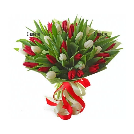 Send a bouquet of tulips - White and red