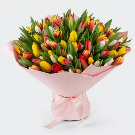 Senda bouquet of 101 tulips - Rainbow