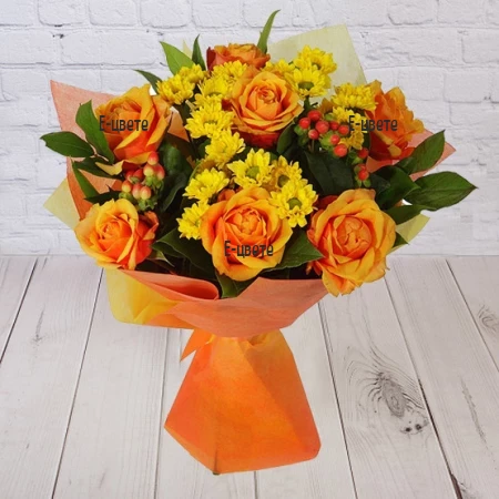 Send a bouquet of orange roses and flowers