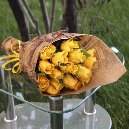 Send a bouquet of yellow roses and greenery.