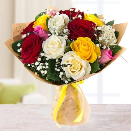 Send a bouquet of roses and gerberas for St Valentine's Day.