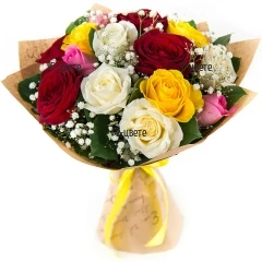 Send a bouquet of roses and gerberas for St Valentine's Day.