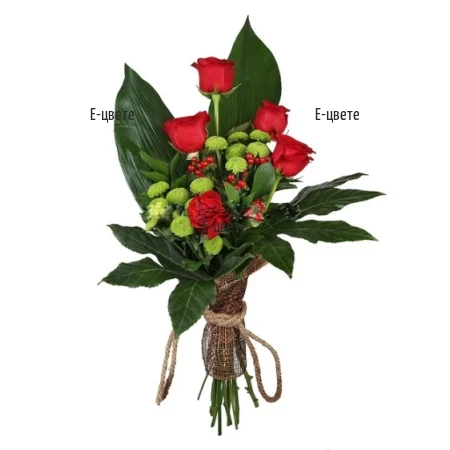 Flower delivery - a bouquet of roses and greenery
