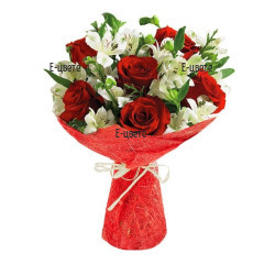 Red roses and alstroemerias