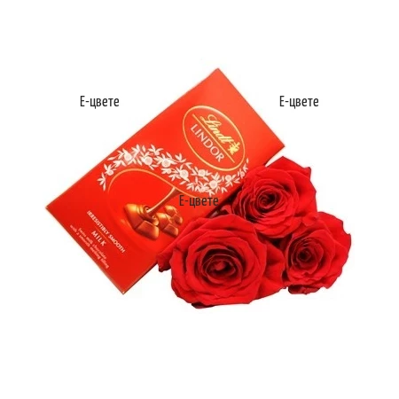 Доставка на цветя - червени рози и шоколад Линдт