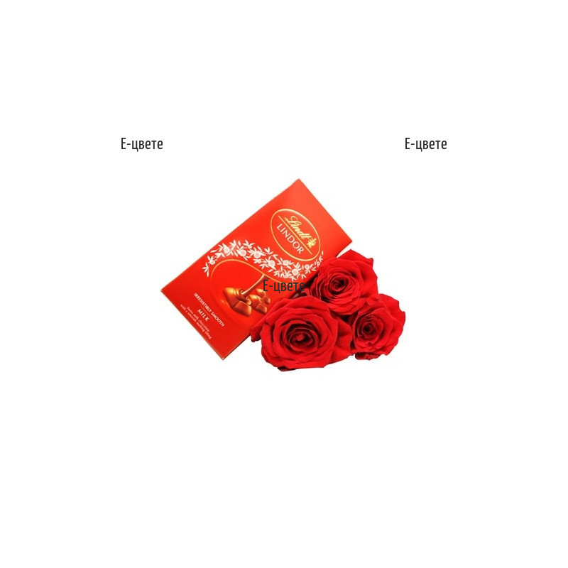Доставка на цветя - червени рози и шоколад Линдт