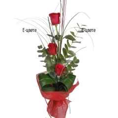 Доставка на букет от 3 червени рози - Обич