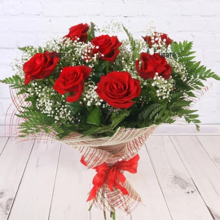 Online order of  a bouquet of roses and greenery.
