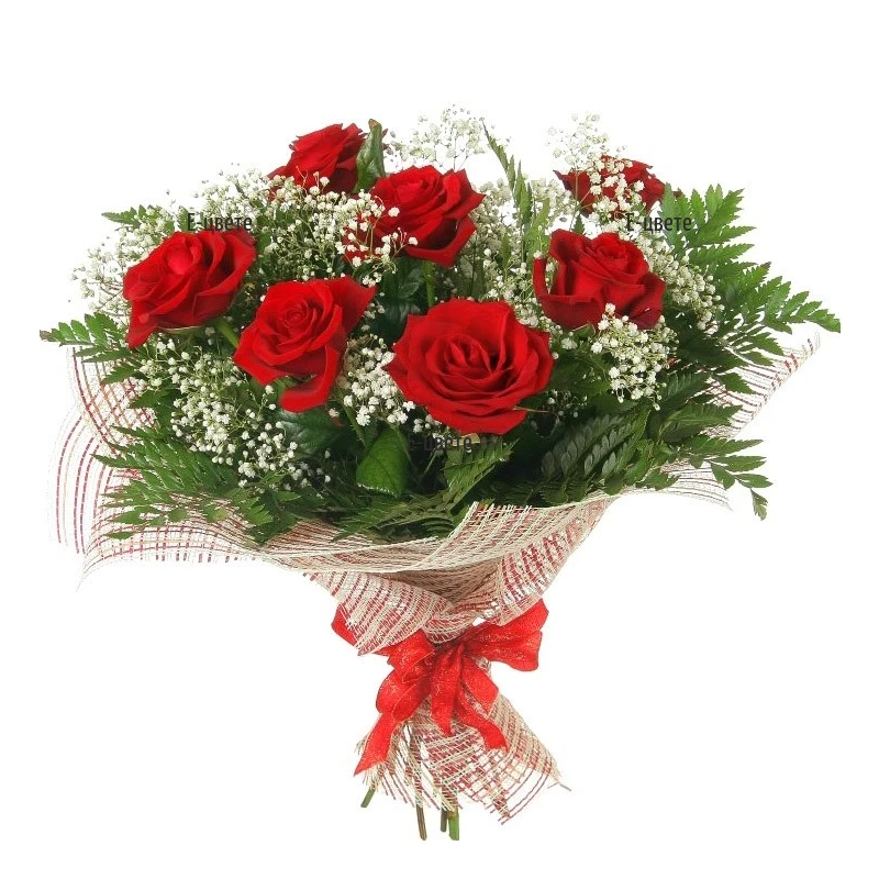 Online order of  a bouquet of roses and greenery.
