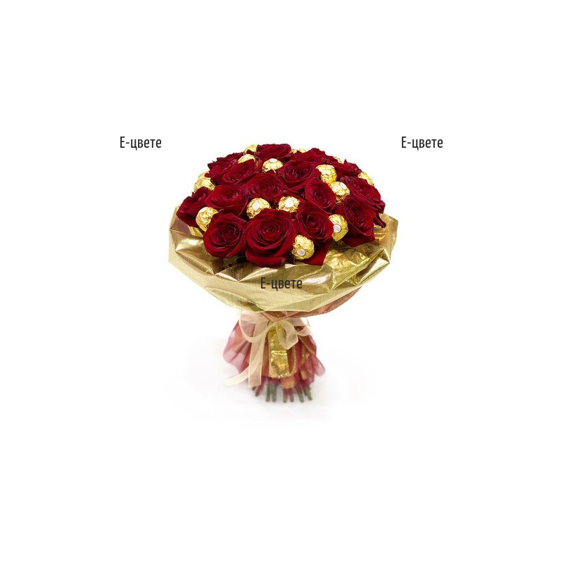 Доставка на Букет - Любима моя - рози и бонбони