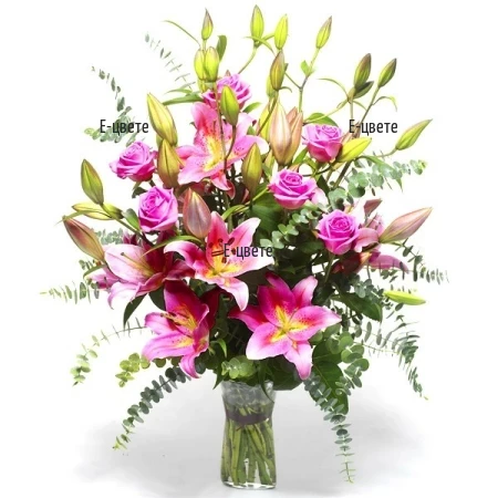Delivery of Bouquet of Lilies and Roses - Art