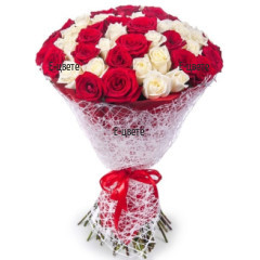 Доставка на букет от 51 червени и бели рози в София