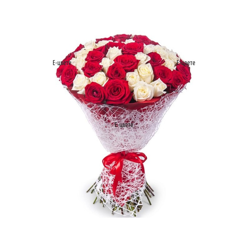 Send a bouquet of 51 red and white roses to Sofia.