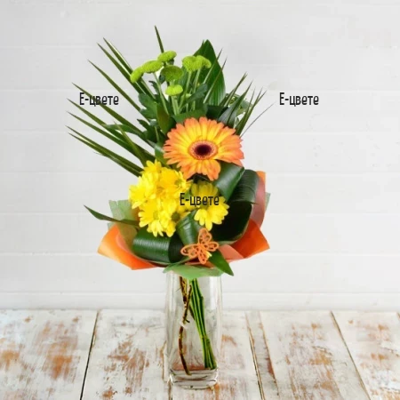 Send a bouquet of one gerbera and chrysanthemums