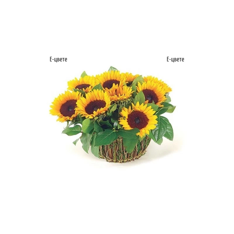 Send a basket with sunflowers and greenery.
