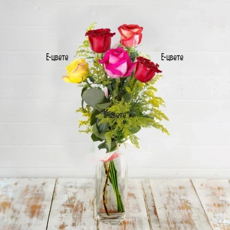 Send a bouquet of 5 multicoloured roses