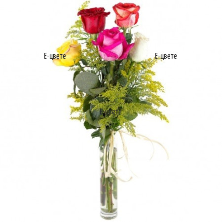 Send a bouquet of 5 multicoloured roses
