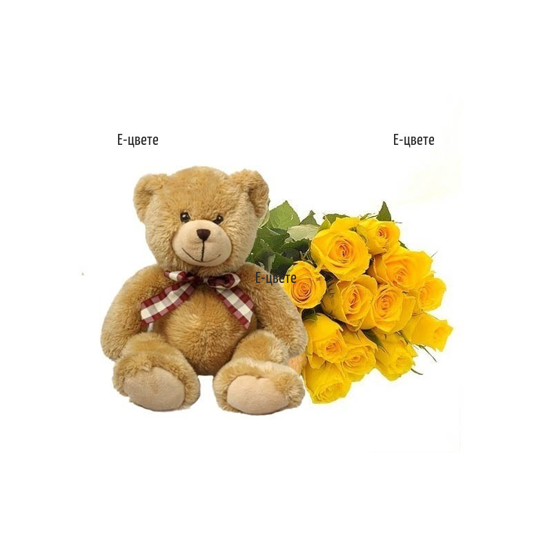 Send a bouquet of yellow roses and Teddy Bear
