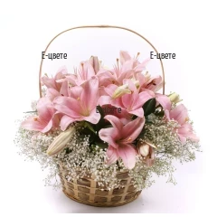 Send flower basket with lilies and greenery
