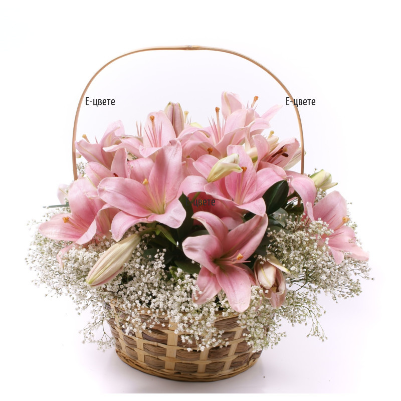 Send flower basket with lilies and greenery