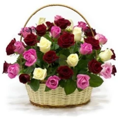 Send a basket with 51 multicoloured roses