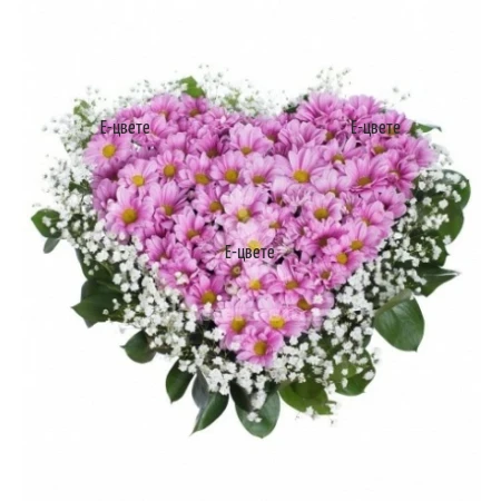 Send flower arrangement - heart of pink chrysanthemums and gypsophila