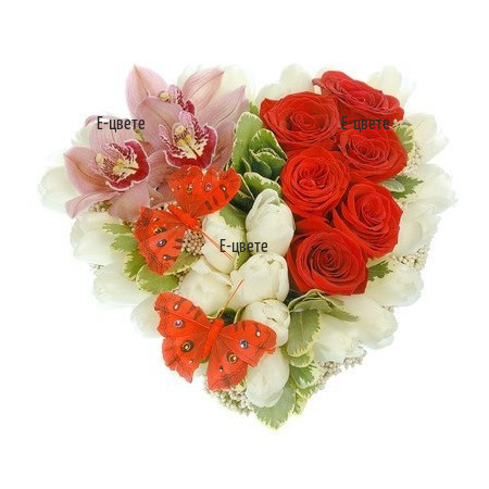 Send a heart of spring flowers by courier