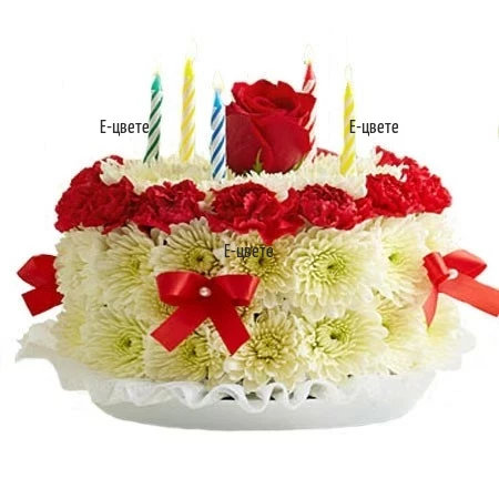 Flower arrangement - Flower cake with candles