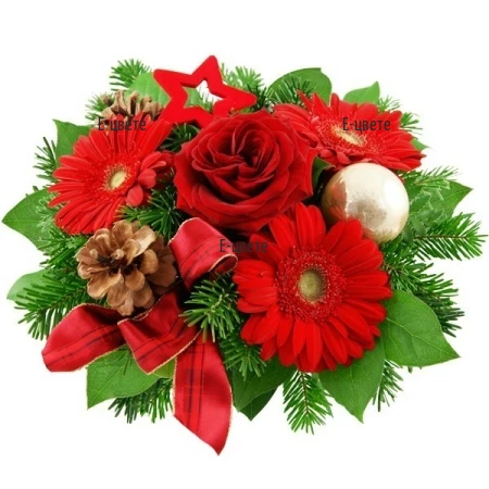 Flower delivery by a courier - a bouquet - Christmas star