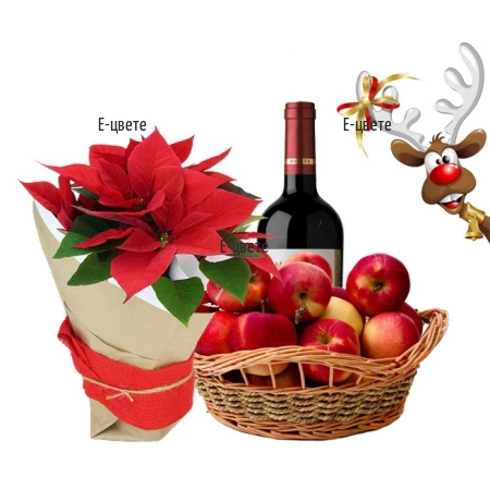 Cristmas Arrangement, Red wine and a Fruit basket