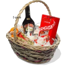 An online order of basket with sweets and gifts.