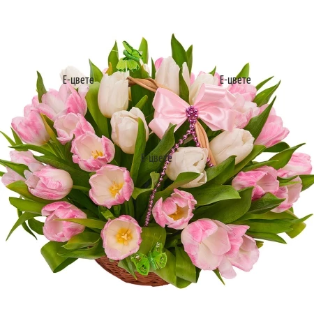 Send a basket with pink tulips