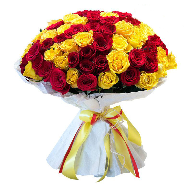 Доставка на букет от 101 жълти и червени рози