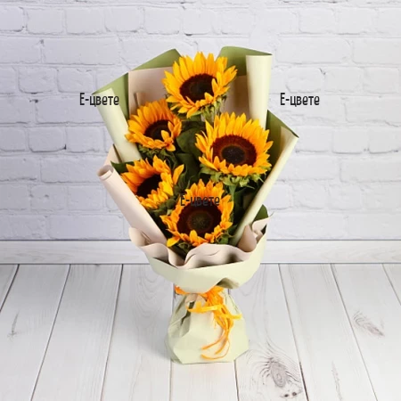 Delivery of Bouquet of Sunflowers with a ribbon