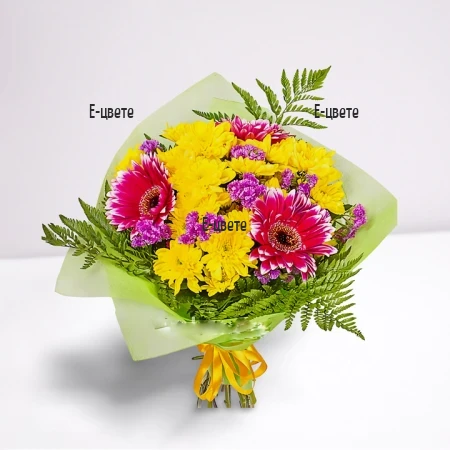Online order for flower bouquet - gerberas and chrysanthemums.