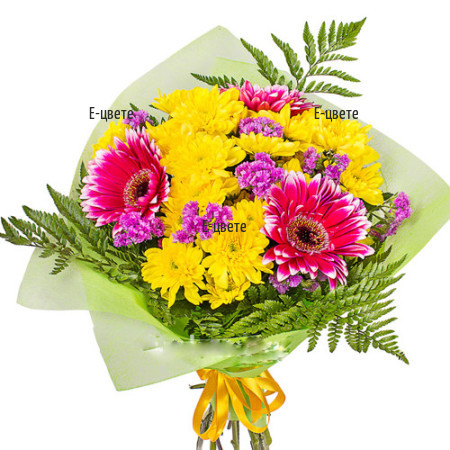 Online order for flower bouquet - gerberas and chrysanthemums.