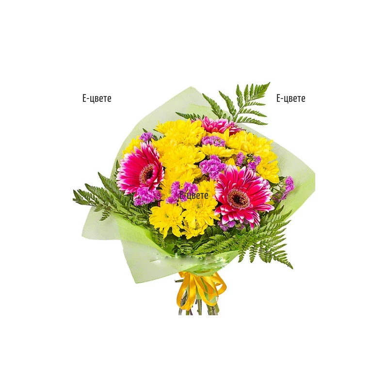 Поръчка на цветя онлайн букет от гербери и хризантеми