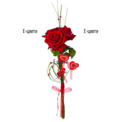 Online order for flower bouquet - 3 red roses and a decoration.