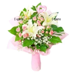 Send a bouquet of white lilies and pink roses