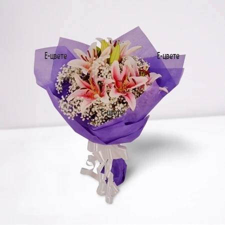 Send a bouquet of lilies in white and pink hues.