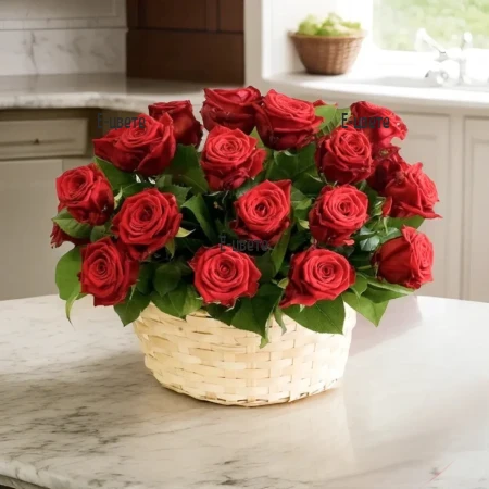 Send a basket with 25 red roses