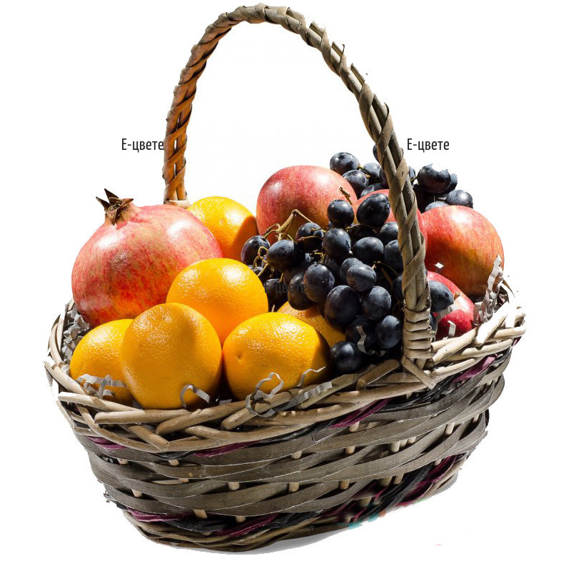 Online order of a basket with fruits, delivered by courier.