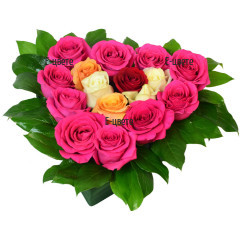 Order romantic heart of roses and flowers
