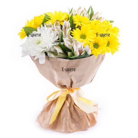 Send a bouquet of chrysanthemums and alstroemerias.