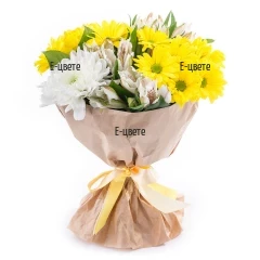 Send a bouquet of chrysanthemums and alstroemerias.
