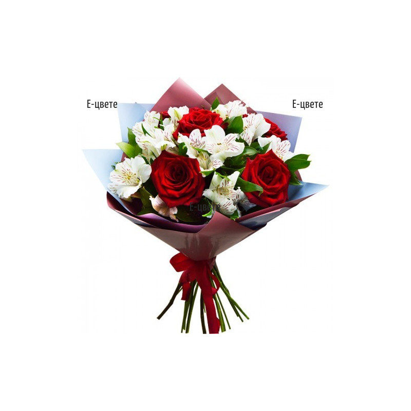 Send a bouquet of roses and alstromerias.