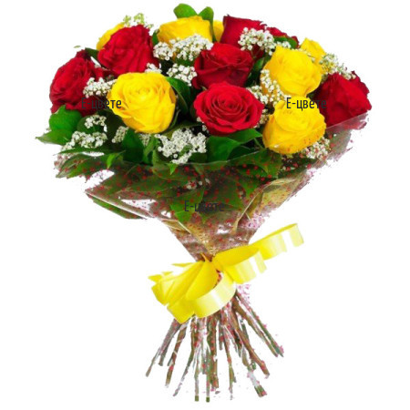 Send flowers with courier - a bouquet of diverse roses