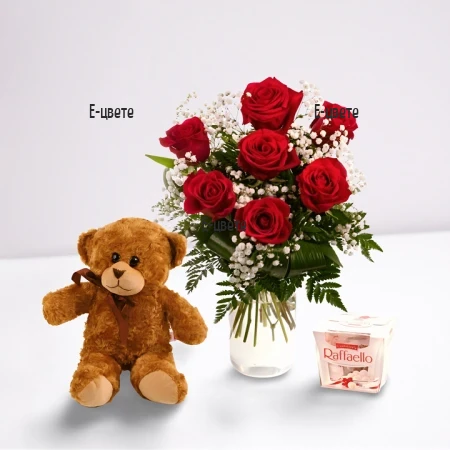 Романтичен подарък от рози и подаръци