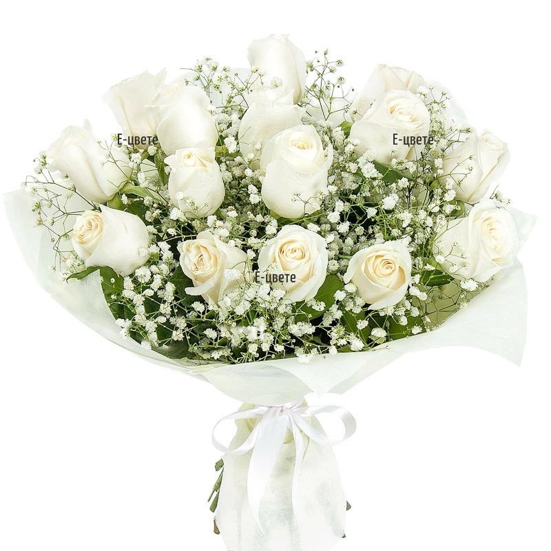 Flower delivery - Gentle white bouquet of roses and gypsophila