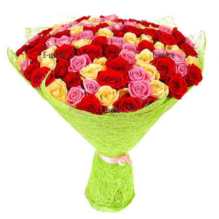 Send a bouquet of 101 colourful roses to Bulgaria